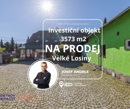 Prodej ubytovacího zařízení na investici, 3 573 m², lázeňská obec Velké Losiny v podhůří Jeseníků